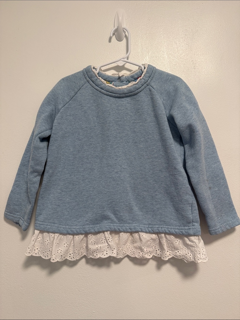 Mini Boden Light Blue Long-Sleeve Pullover with White Eyelet Hem
